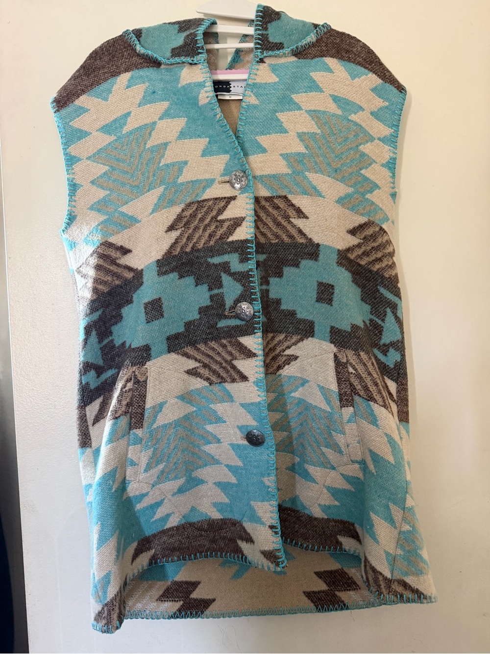 Rhonda Stark Southwestern Hooded Cape Poncho Vest Size Medium